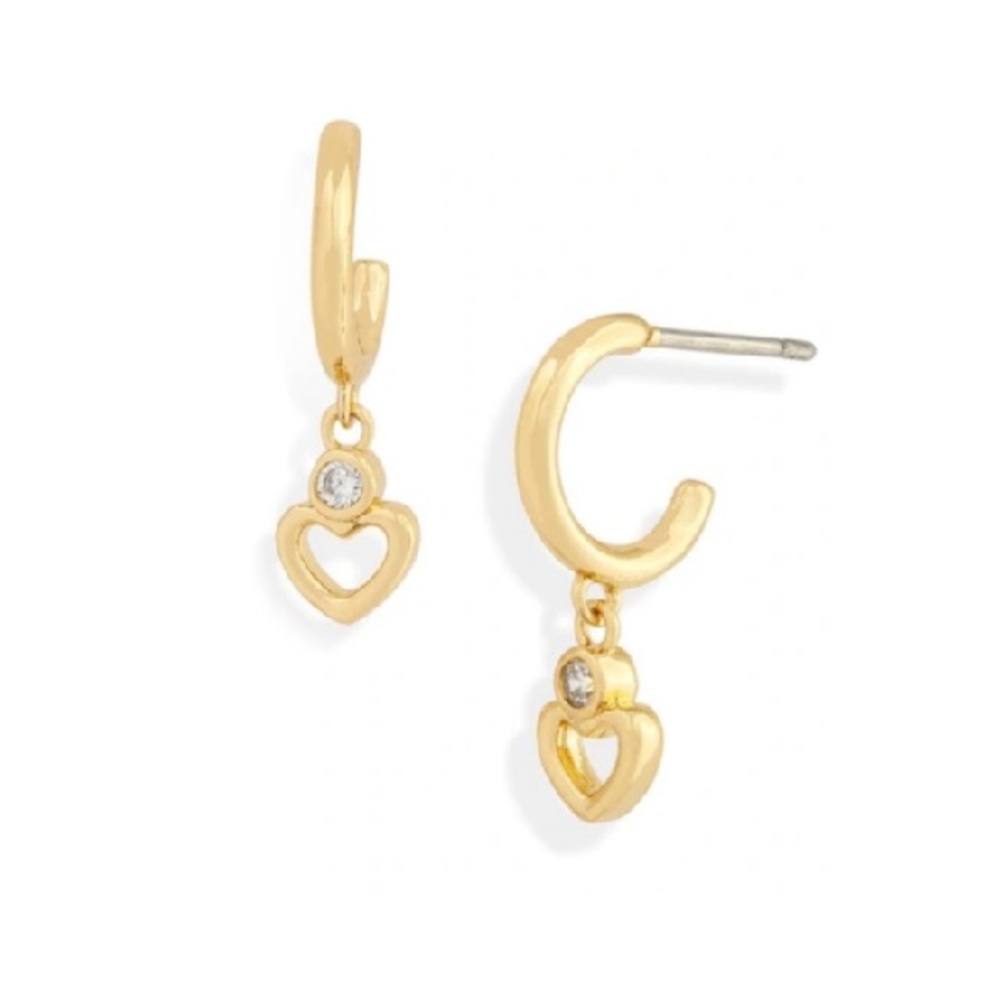 $58 Kate Spade Shining Spade Pearl Line Heart Huggie Earrings in gold
